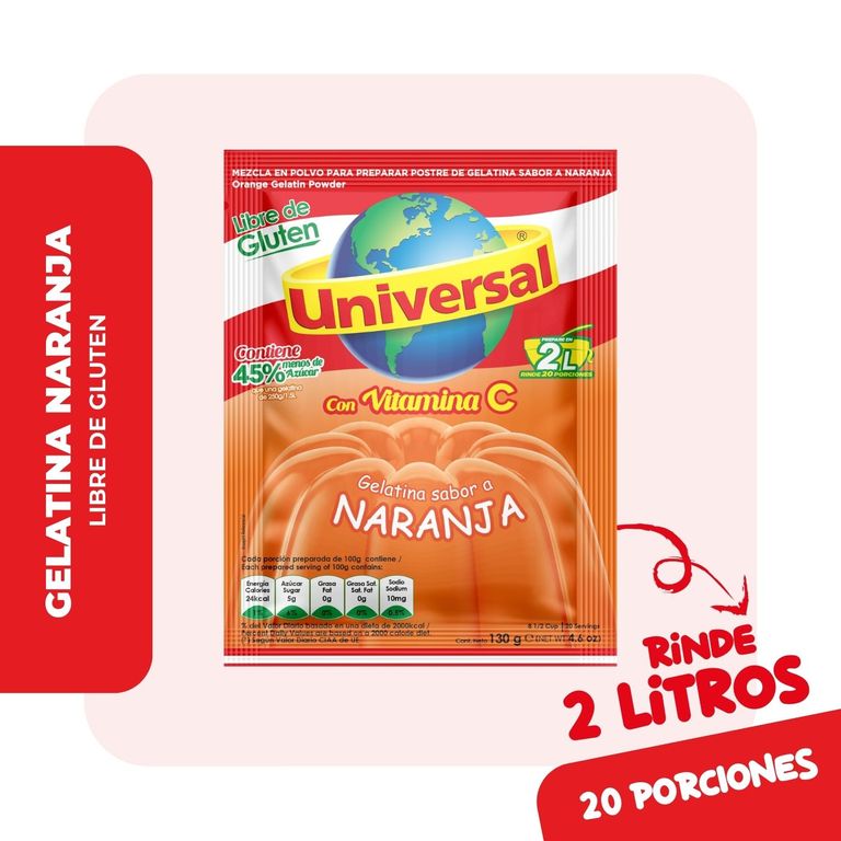 Gelatina Universal Naranja Empaque 130 g