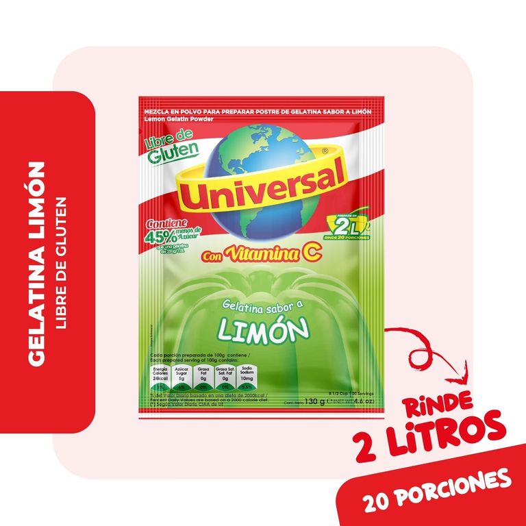 Gelatina Universal Limón Empaque 130 g