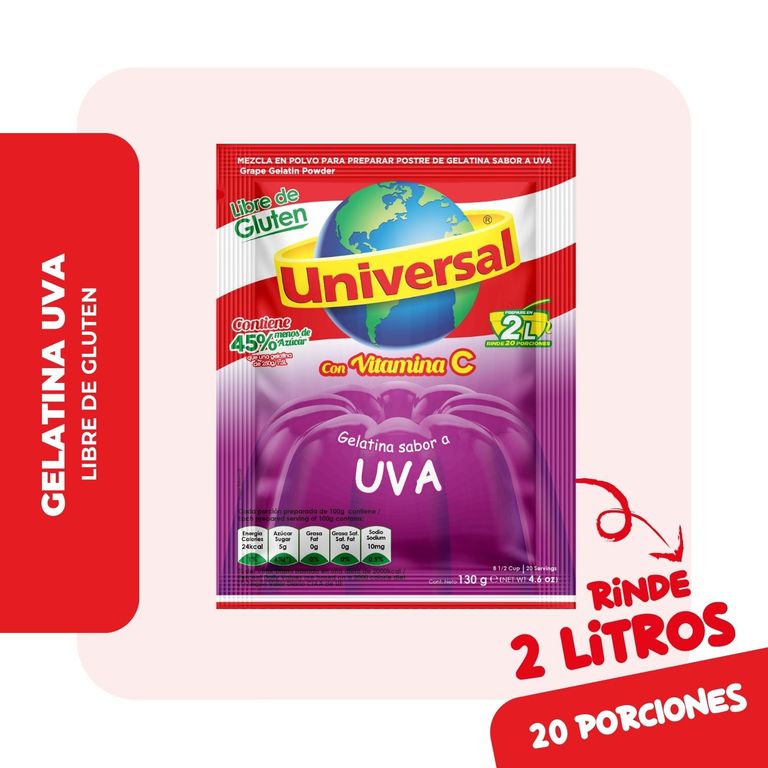 Gelatina Universal Uva Empaque 130 g