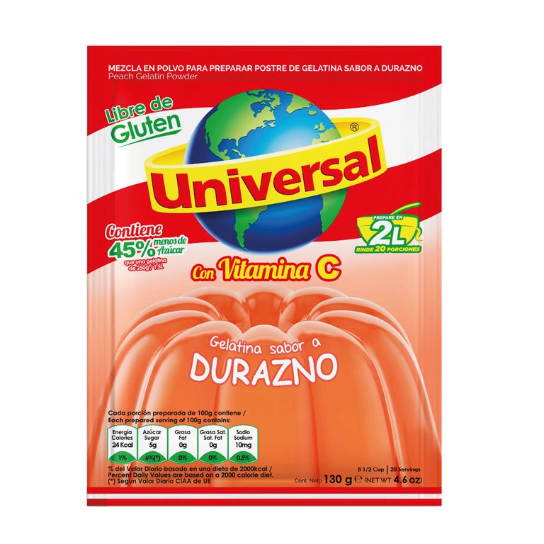 Gelatina Universal Durazno Empaque 130 g