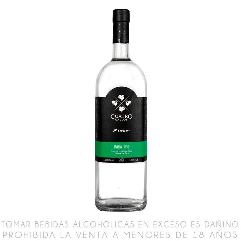 Pisco Puro Cuatro Gallos Italia Botella 1.75 L