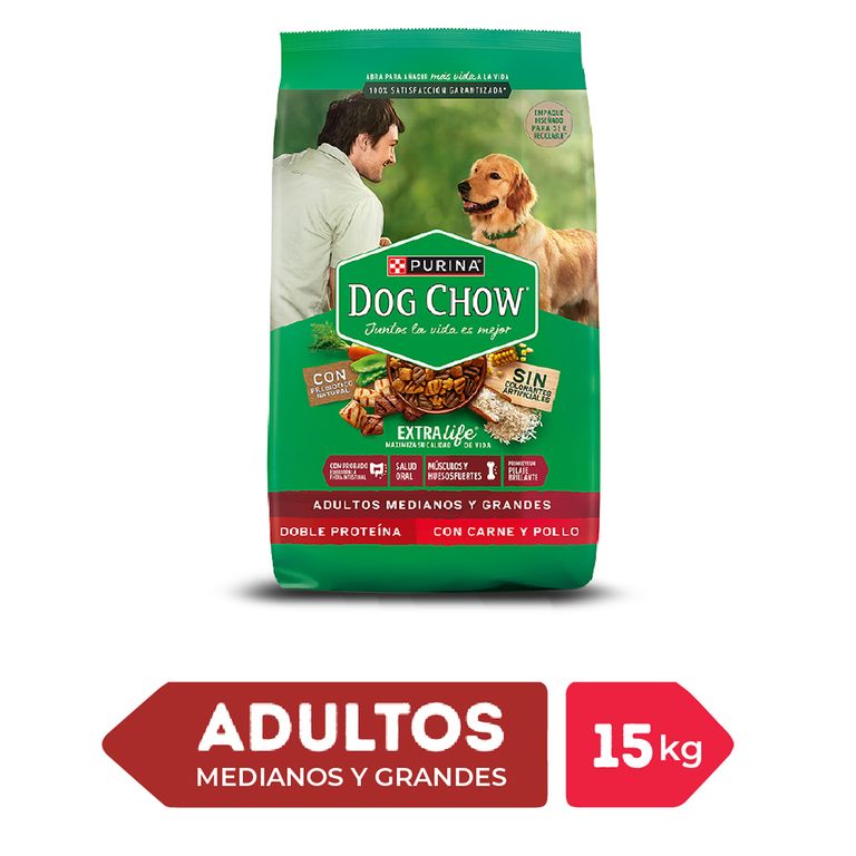 Alimento Seco Perros Adultos Grandes Dog Chow Carne Pollo Bolsa 15 Kg