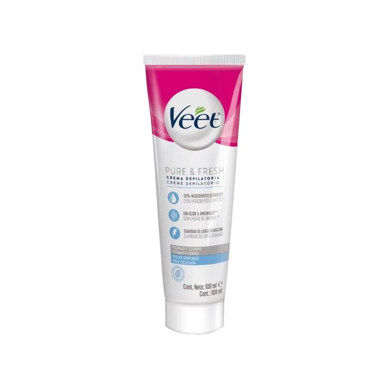 Crema Depilatoria Veet Pure Piel Sensible Piernas y Cuerpo Envase 100 mL
