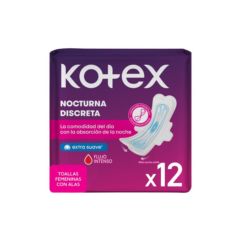 Toallas Higiénicas Kotex Nocturna Ultrafina Empaque 12 Und