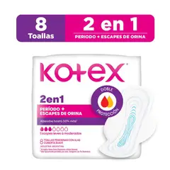 KOTEX - Toalla Higiénica 2 En 1 Empaque 8 Und