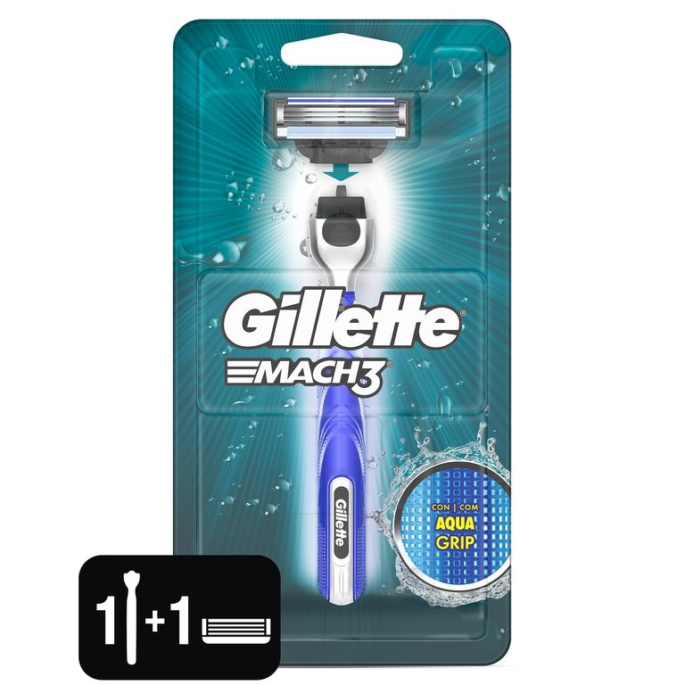Máquina de Afeitar Gillette Mach3 Aqua Grip Empaque 1 Und