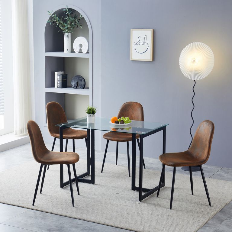 Juego de Comedor Vidrio + 4 Sillas Suede
