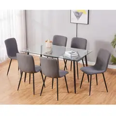 CASA JOVEN - JUEGO COMEDOR VIDRIO + 6 SILLAS GRIS