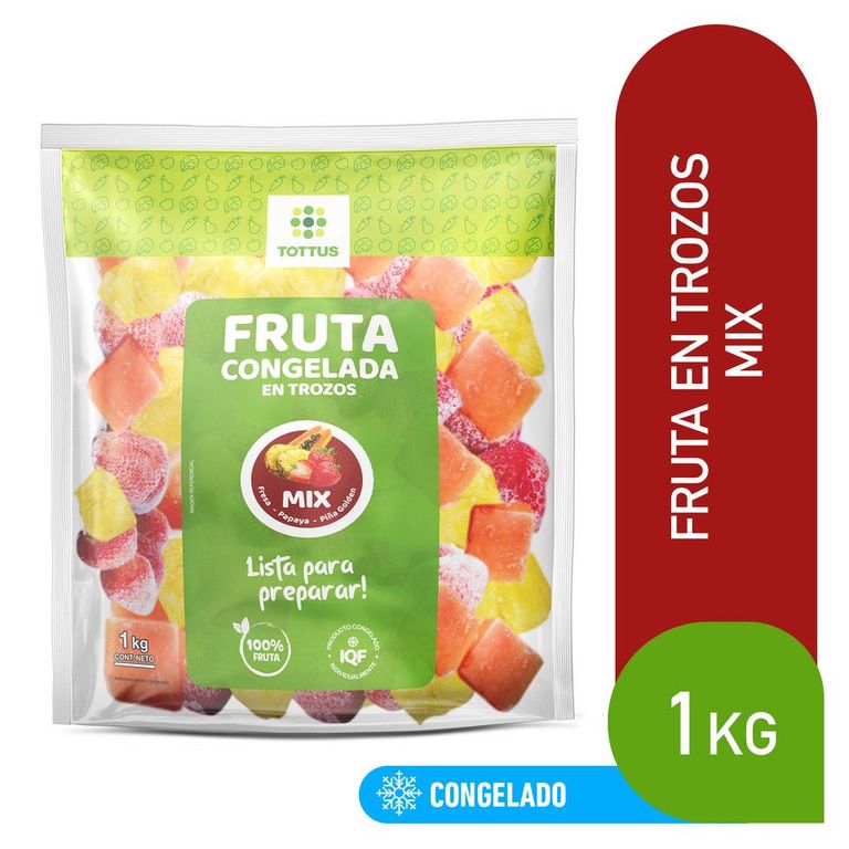 Mix Fresa Papaya y Piña Congelada en Trozos Tottus Bolsa 1 Kg