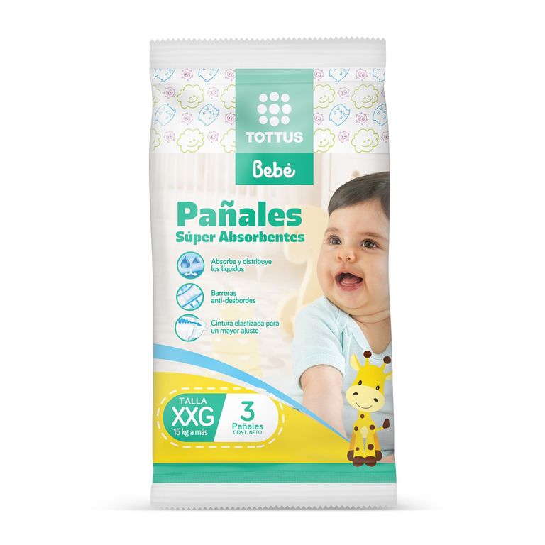 Pañales Súper Absorbentes Tottus Talla XXG Empaque 3 Und