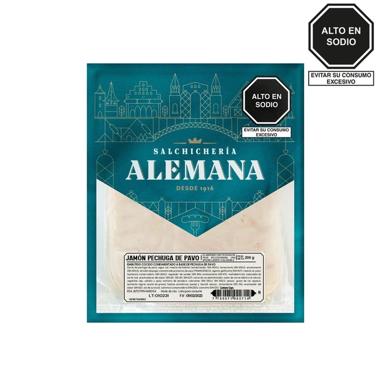 Jamón de Pechuga de Pavo Salchichería Alemana Empaque 200 g