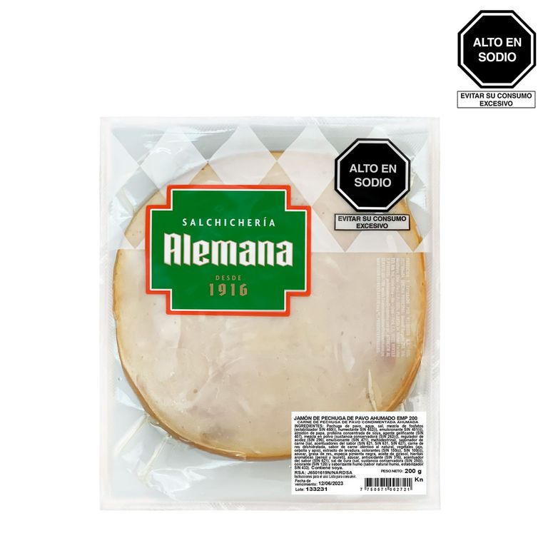 Jamón de Pechuga de Pavo Ahumado Salchichería Alemana Empaque 200 g