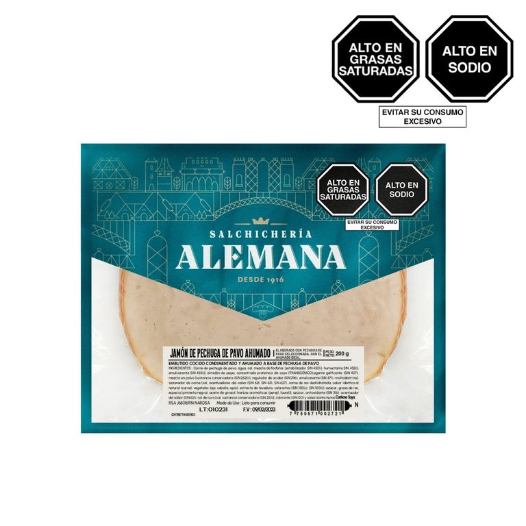 Jamón de Pechuga de Pavo Ahumado Salchichería Alemana Empaque 200 g