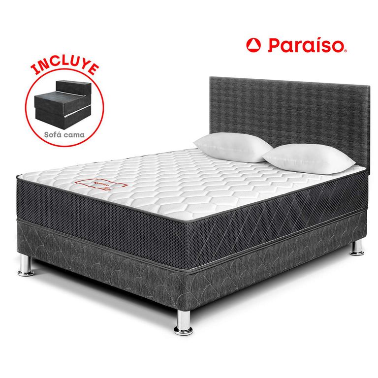 Dormitorio Majestic Gris 2 Plazas + Sofá Cama + 2 almohadas