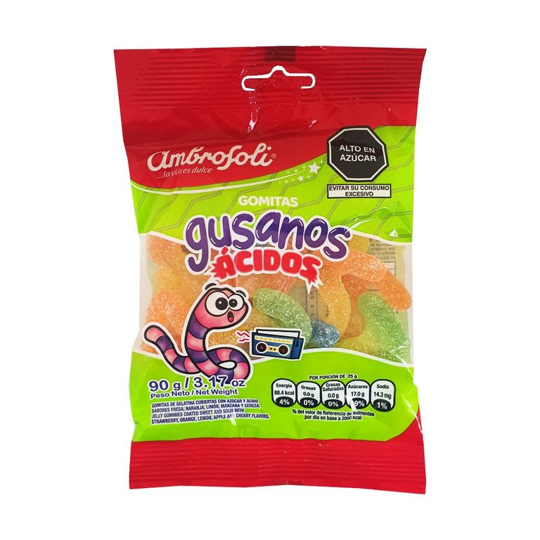 Goma Gelatina Ambrosoli Gusanos Ácidos Surtido Bolsa 90 g