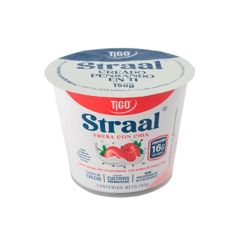 Yogurt Griego Tigo Straal Fresa con Chía Envase 150 g