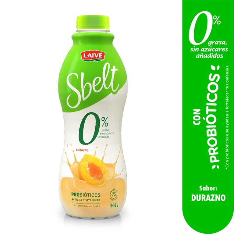 Yogurt Descremado Durazno Sbelt Botella 946 g