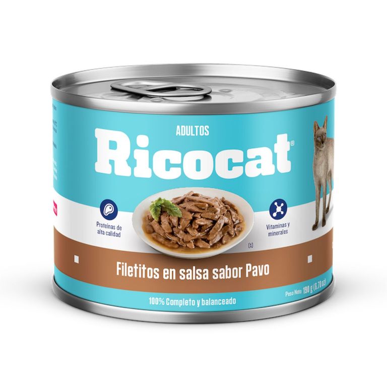 Alimento Húmedo Gatos Adultos Ricocat Filetitos de Pavo Lata 190 g