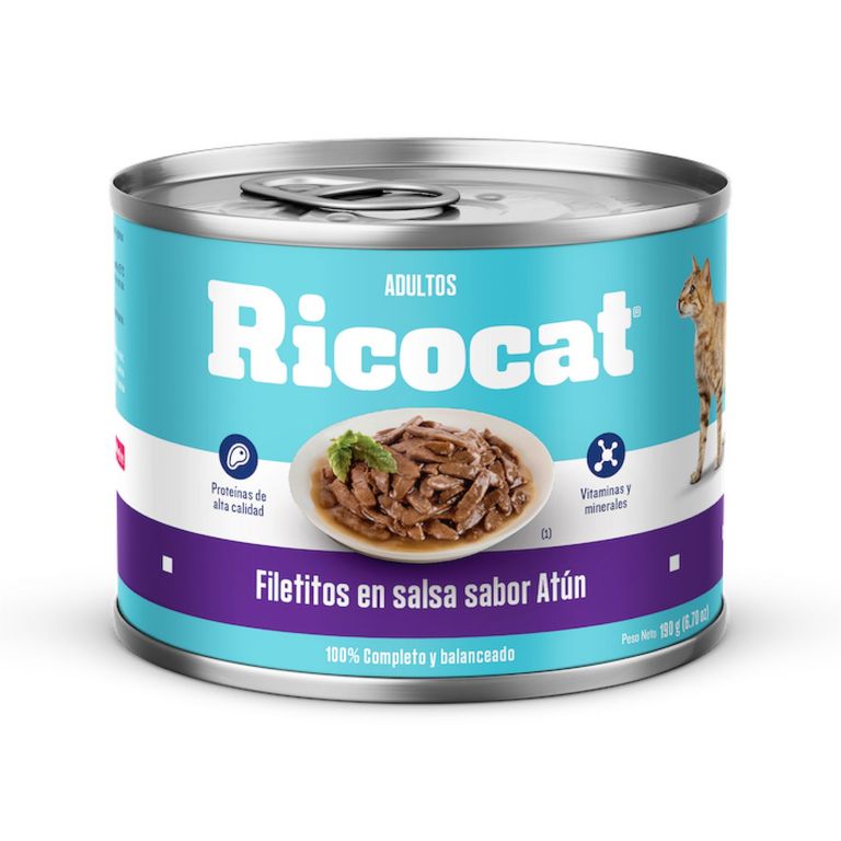 Alimento Húmedo Gatos Adultos Ricocat Filetitos de Atún Lata 190 g