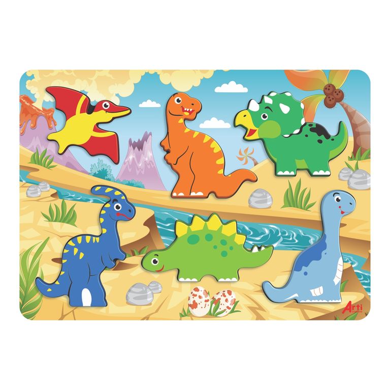 Rompecabezas Arti Creativo Dinosaurios 6 Piezas Madera