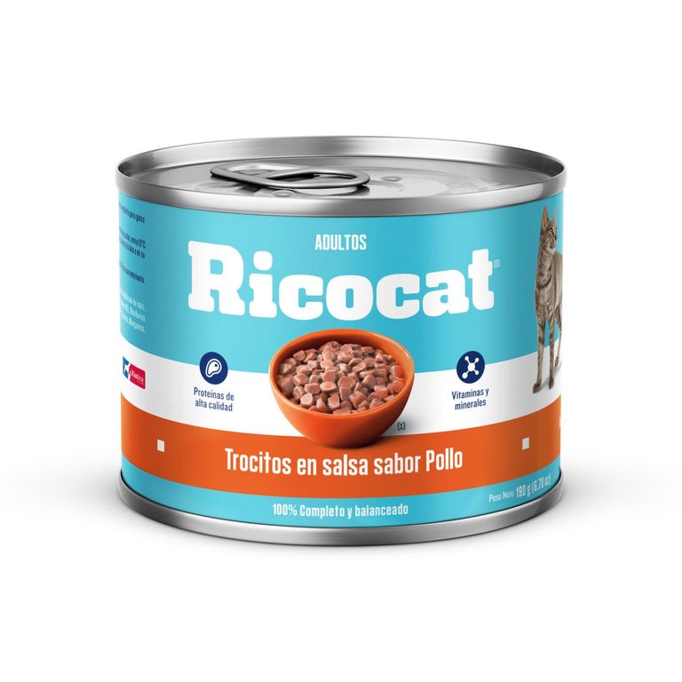 Alimento Húmedo Gatos Adultos Ricocat Trozos Pollo Lata 190 g
