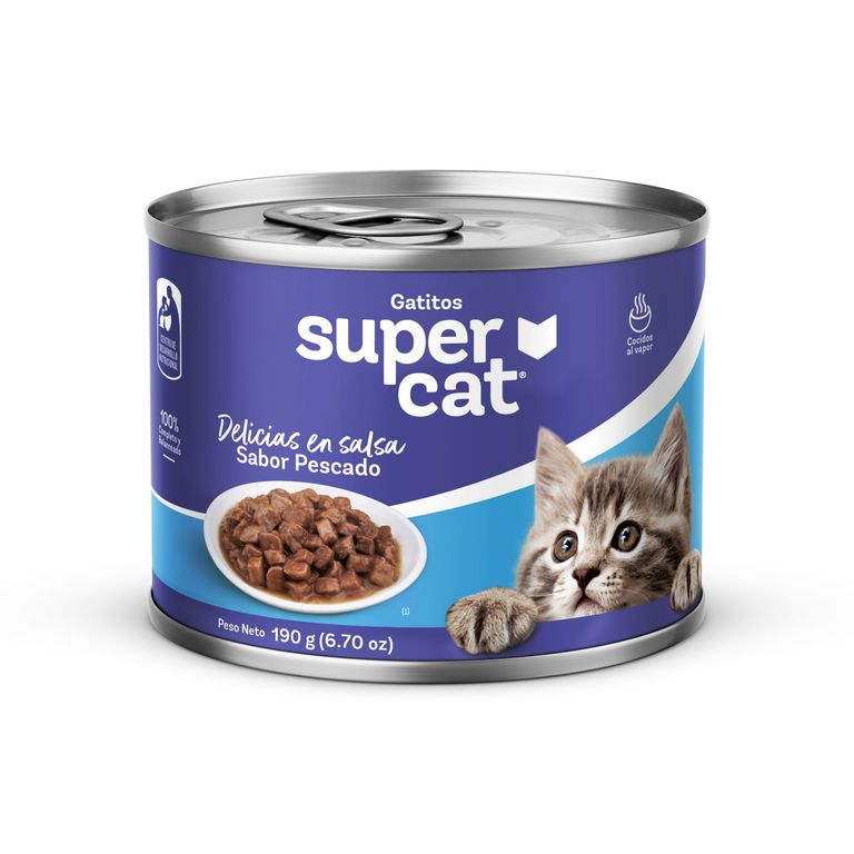 Alimento Húmedo Gatitos Supercat Salsa Pescado Lata 190 g