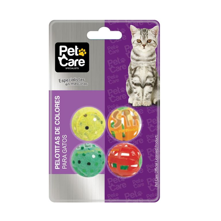 Pelotitas de Colores para Gatos Pet Care Empaque 4 Und