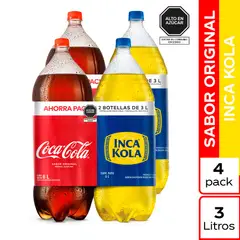 COCA COLA - Gaseosa 2 Coca Cola 3 L + 2 Inka Cola 3 L