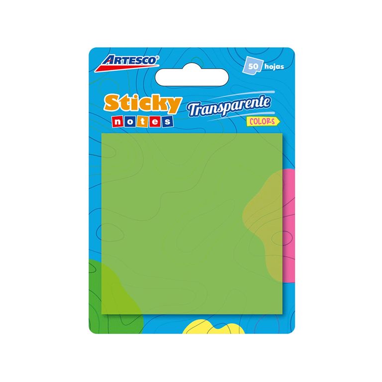 Notas Adhesivas Artesco Transparentes 3 x 3 Verde Empaque 50 Hojas