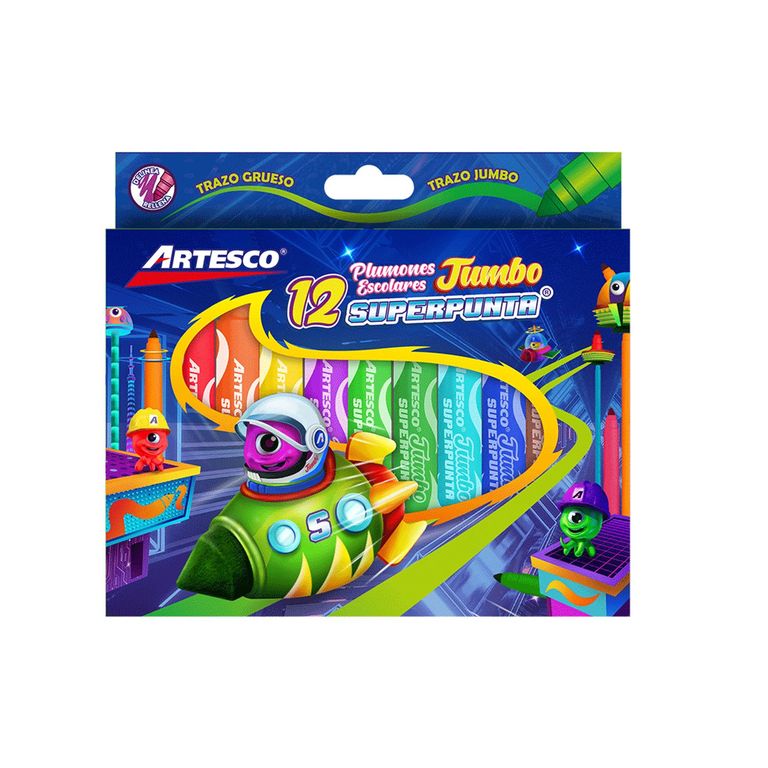 Plumones Artesco Jumbo Superpunta Empaque 12 Und