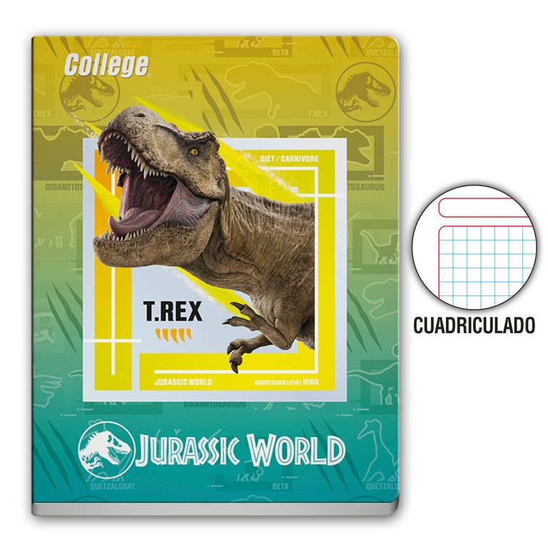 Cuaderno Cuadriculado College Jurassic World Deluxe 80 Hojas