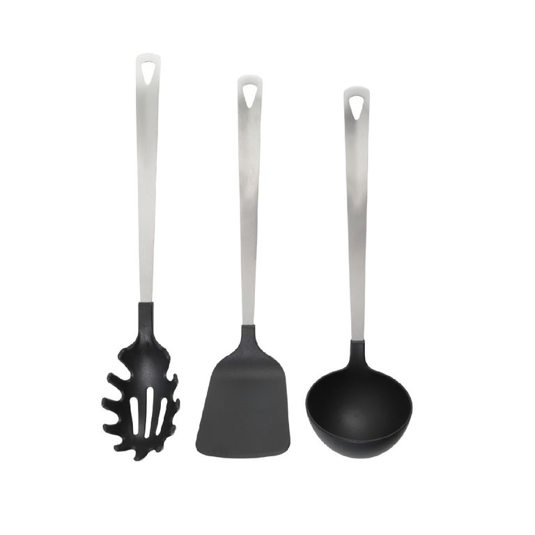 Juego x 3 Utensilios de Nylon Mango Acero Malla