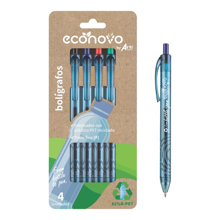 Lapicero Eco Novo Retráctil Azul Negro Rojo Verde Empaque 4 Und