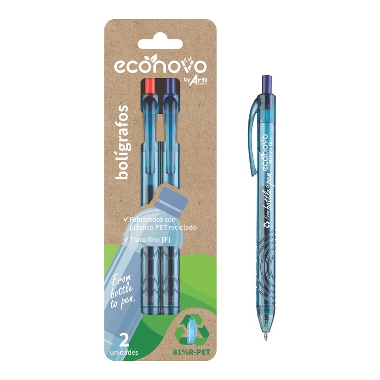 Lapicero Eco Novo Retráctil Rojo Azul Empaque 2 Und