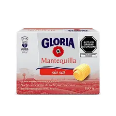 GLORIA - Mantequilla Sin Sal Gloria en Barra Empaque 180 g