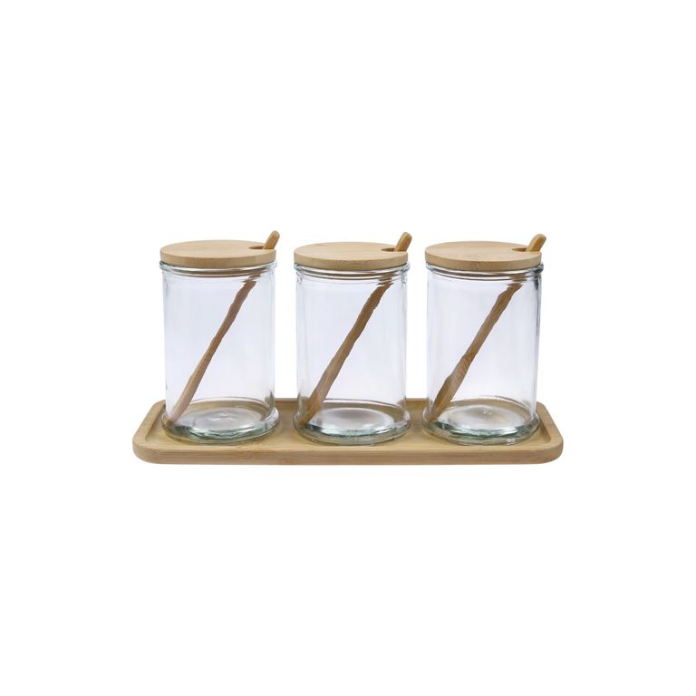 Set x 3 Condimen Vidrio Tapa Bamboycuch