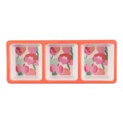 PRECIO UNO - Plato Piqueo Melamine 3 Divisiones 35x14 Floral