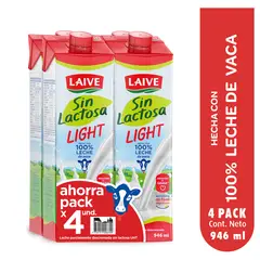 LAIVE - Leche Laive Light Sin Lactosa Pack 4 Cajas 946 mL