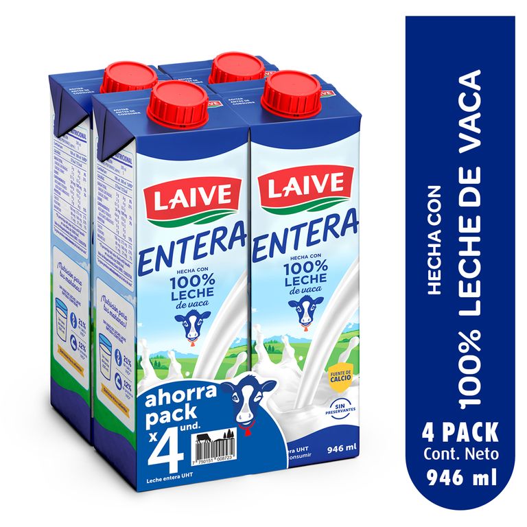 Leche Laive Entera Pack 4 Cajas 946 mL