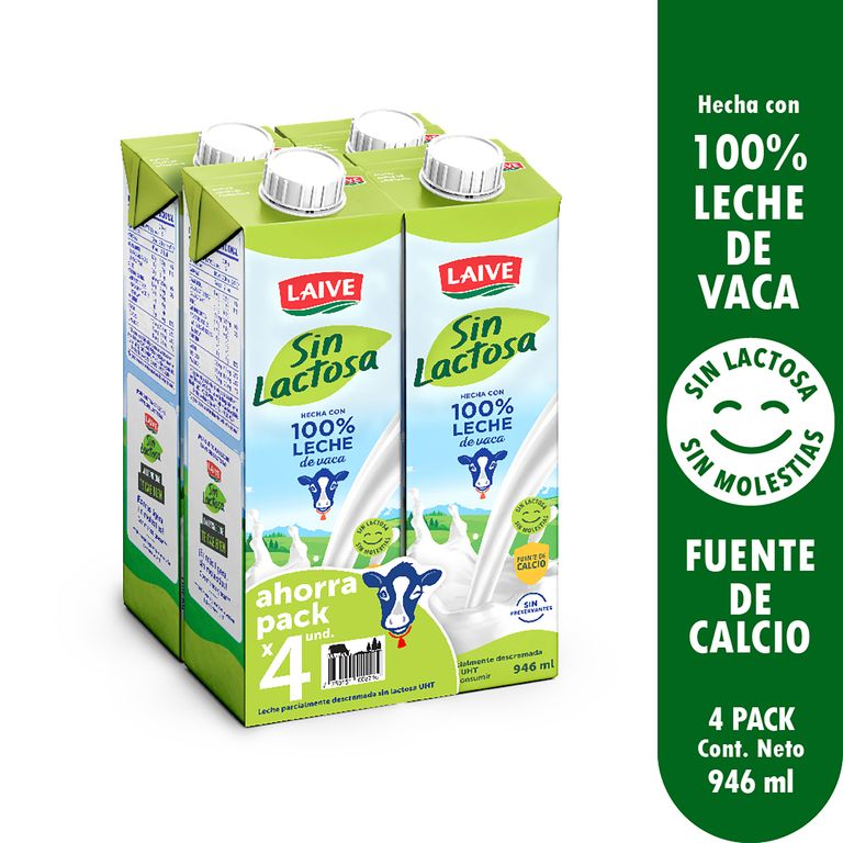 Leche Laive Sin Lactosa Pack 4 Cajas 946 mL