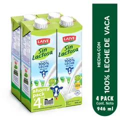 LAIVE - Leche Laive Sin Lactosa Pack 4 Cajas 946 mL
