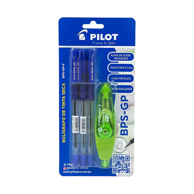 Lapiceros Pilot BPS GP 4 Azules + Corrector En Cinta