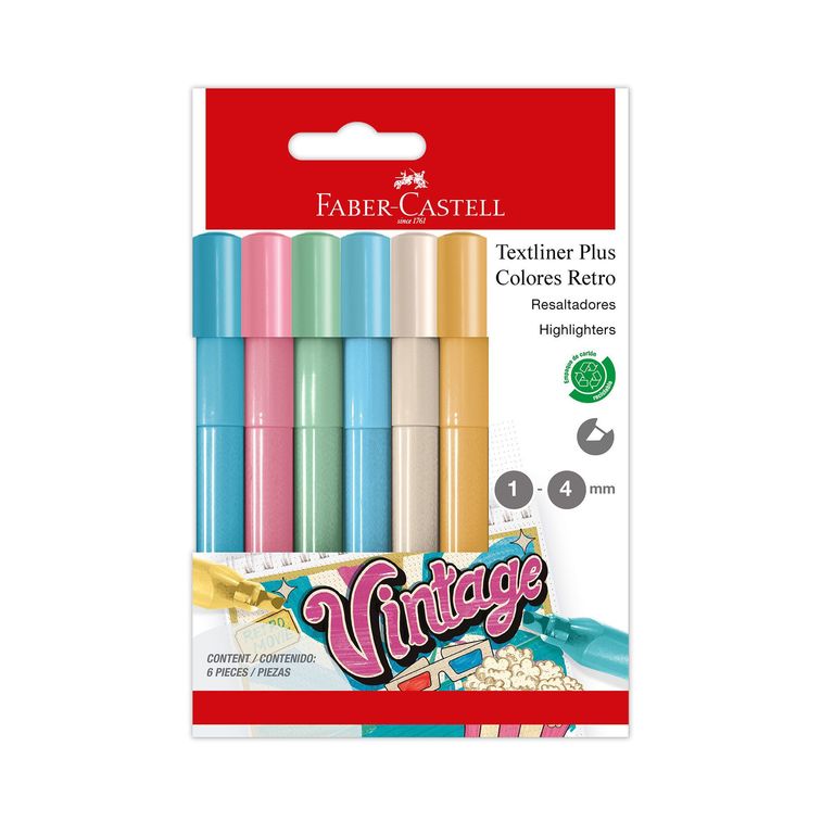 Resaltadores Faber Castell Plus Colores Retro Empaque 6 Und