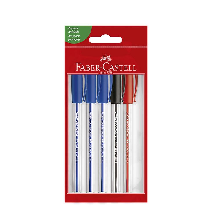 Lapiceros Faber Castell Trilux 032 3 Azul + 1 Rojo + 1 Negro Empaque 5 Und
