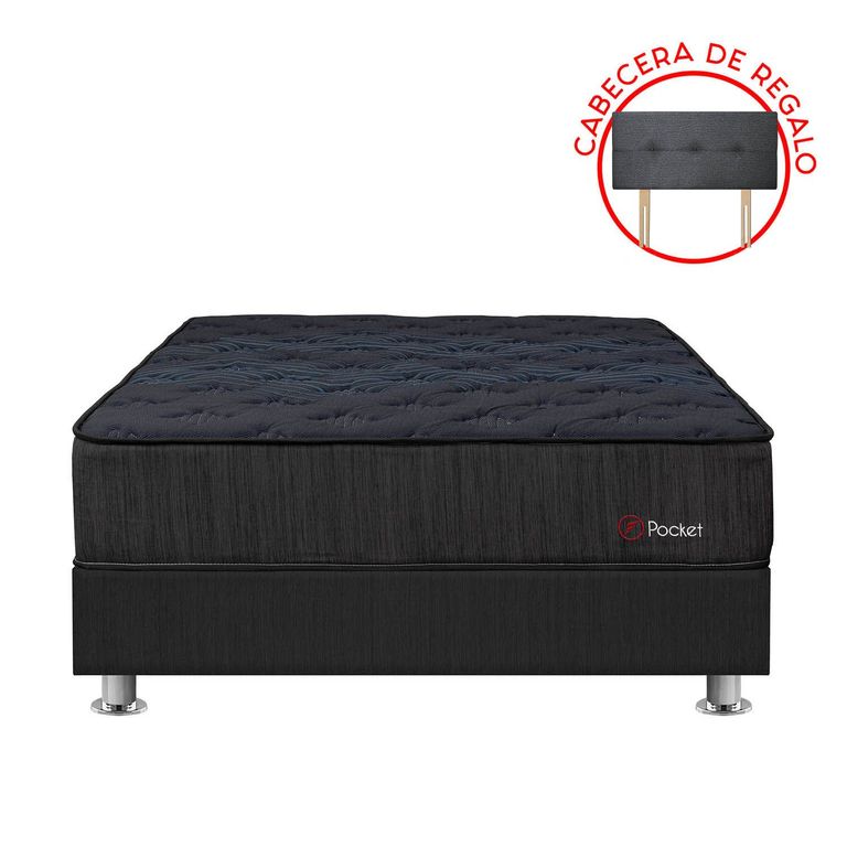 CAMA AMERICANA FORLI POCKET NEGRO 2PLZ