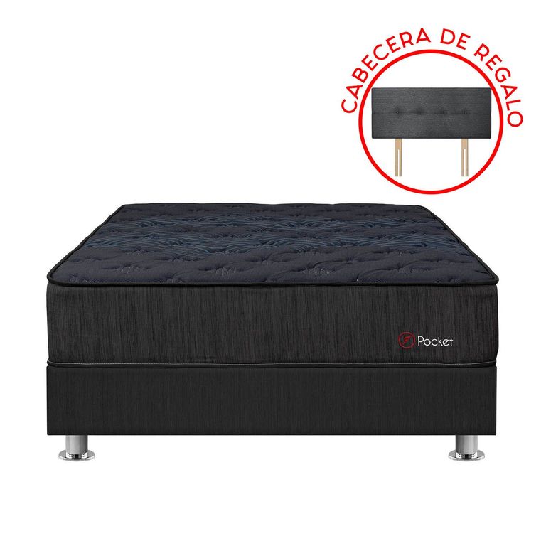 CAMA AMERICANA FORLI POCKET NEGRO QUEEN
