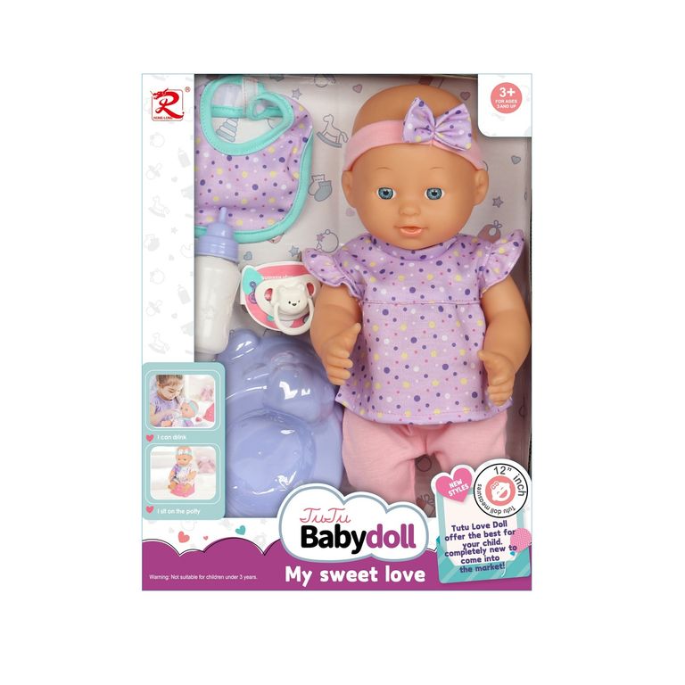 Muñeca con Mamadera y Pelela 30 cm