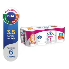 NAN - Fórmula Láctea Nan 2 Bebés Pack 8 Latas 390 g