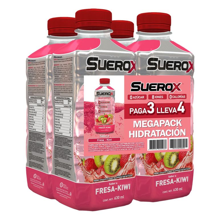 Bebida Rehidratante Suerox Fresa Kiwi Pack 4 Botellas 630 mL