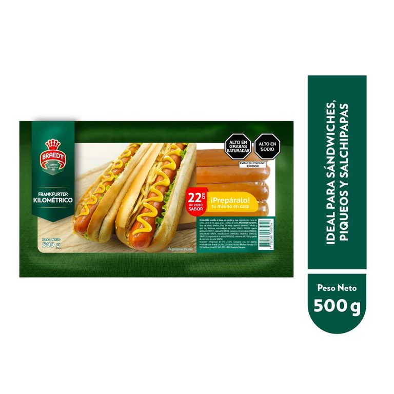Salchicha Frankfurter Kilométrico Braedt Empaque 500g